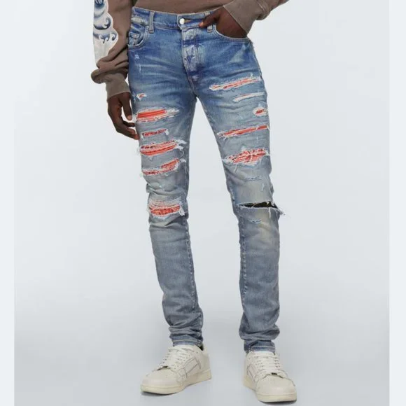 Amiri Bandana Thrasher Jeans in Clay Indigo NWT